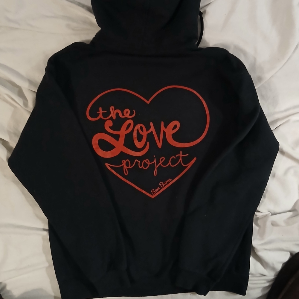 Thrashed Faded Black Hoodie with Red Heart Design Fade From Wash